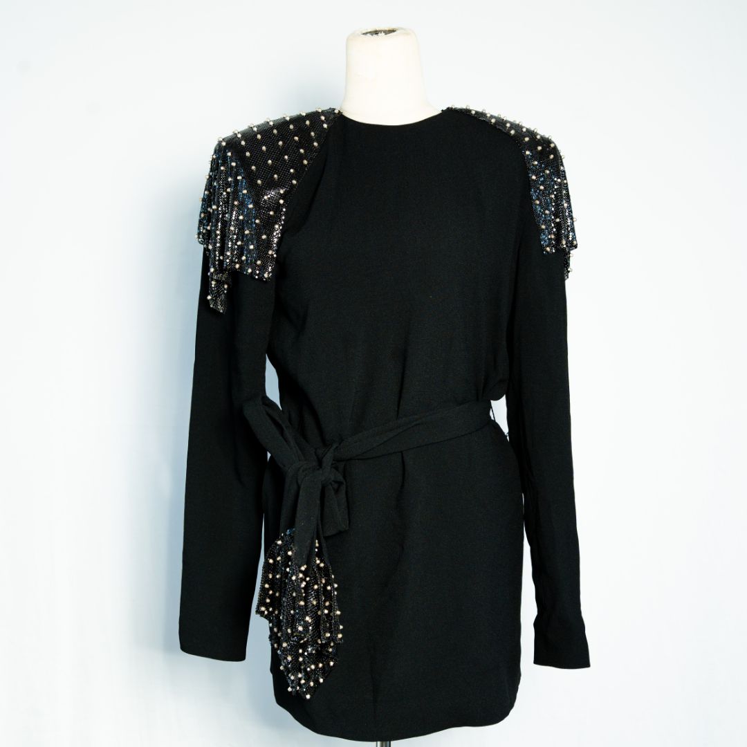 Saint Laurent Black Dress black chainmail stud shoulder - BOPF