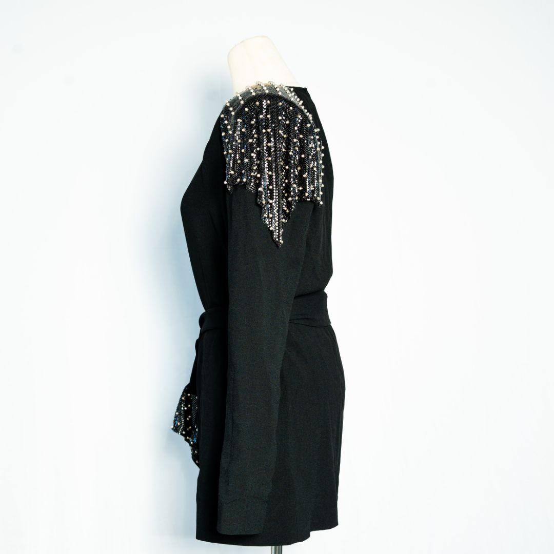 Saint Laurent Black Dress black chainmail stud shoulder - BOPF | Business of Preloved Fashion Saint Laurent Black Dress black chainmail stud shoulder - BOPF | Business of Preloved Fashion