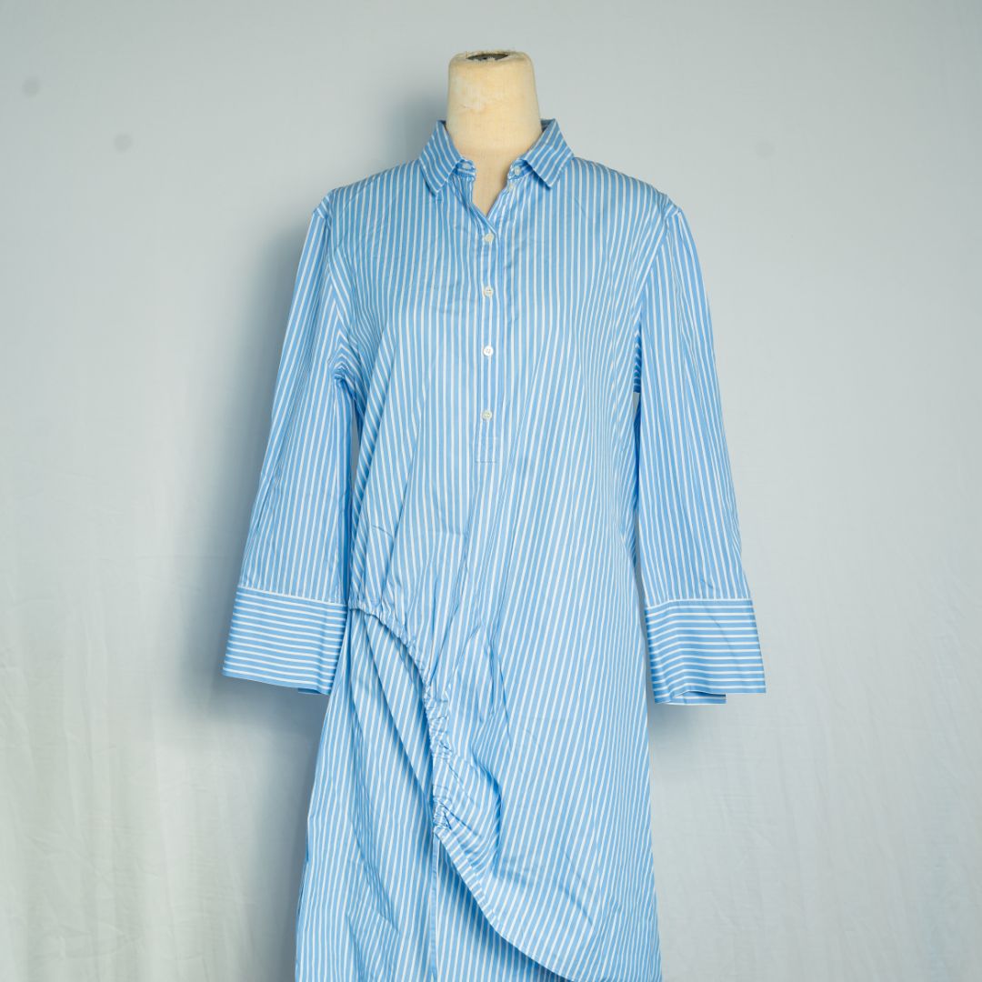 Christian Dior Blue and White Pin Striped Shirt Wrap Dress - S - BOPF
