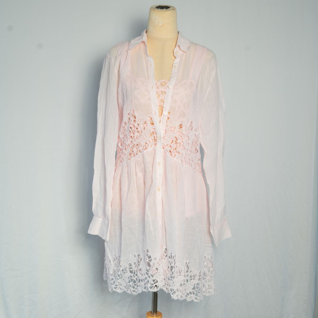 Ermanno Scervino Pink Shirt Dress w Embroidered Detail