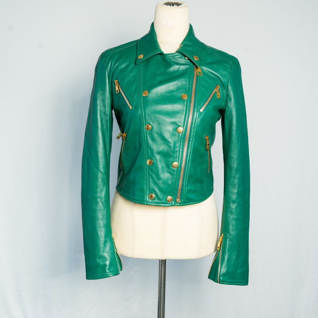 Dolce & Gabbana Green Leather Biker Jacket