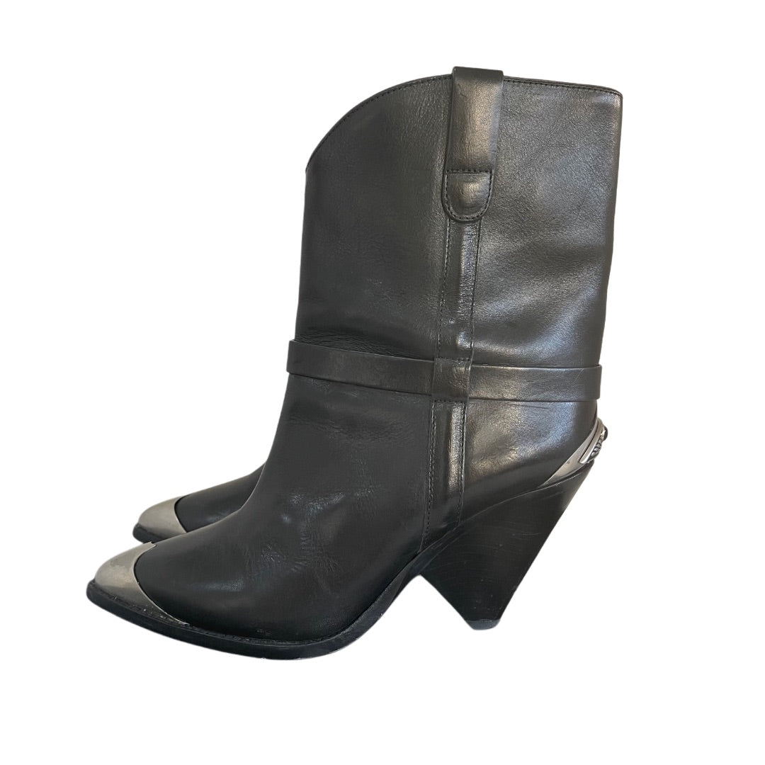 Isabel Marant Black Leather Lamcy 90 Ankle Boots Shoes, 39