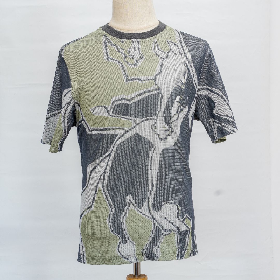 Hermès knitted green/grey horse print mens shirt