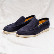 Loro Piana Navy Wool Summer Walk Slip On Loafers