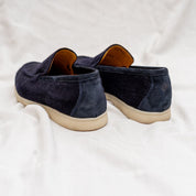 Loro Piana Navy Wool Summer Walk Slip On Loafers