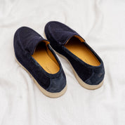 Loro Piana Navy Wool Summer Walk Slip On Loafers