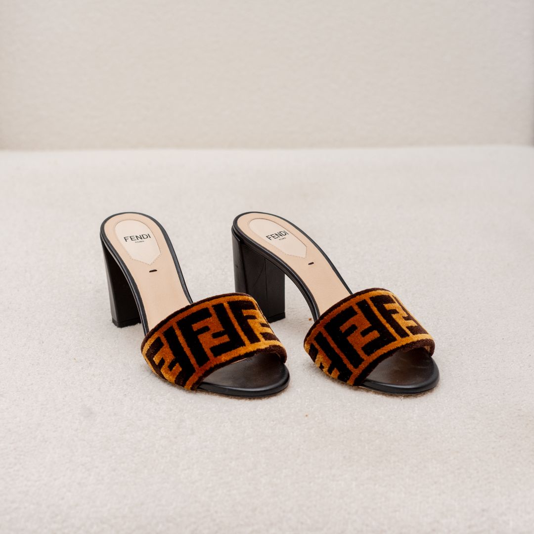 Fendi Two Tone Zucca Velvet Slide Sandals, 36.5