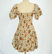 Alemais Floral Printed Beige/ Red Puff Sleeve Mini Dress