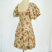 Alemais Floral Printed Beige/ Red Puff Sleeve Mini Dress