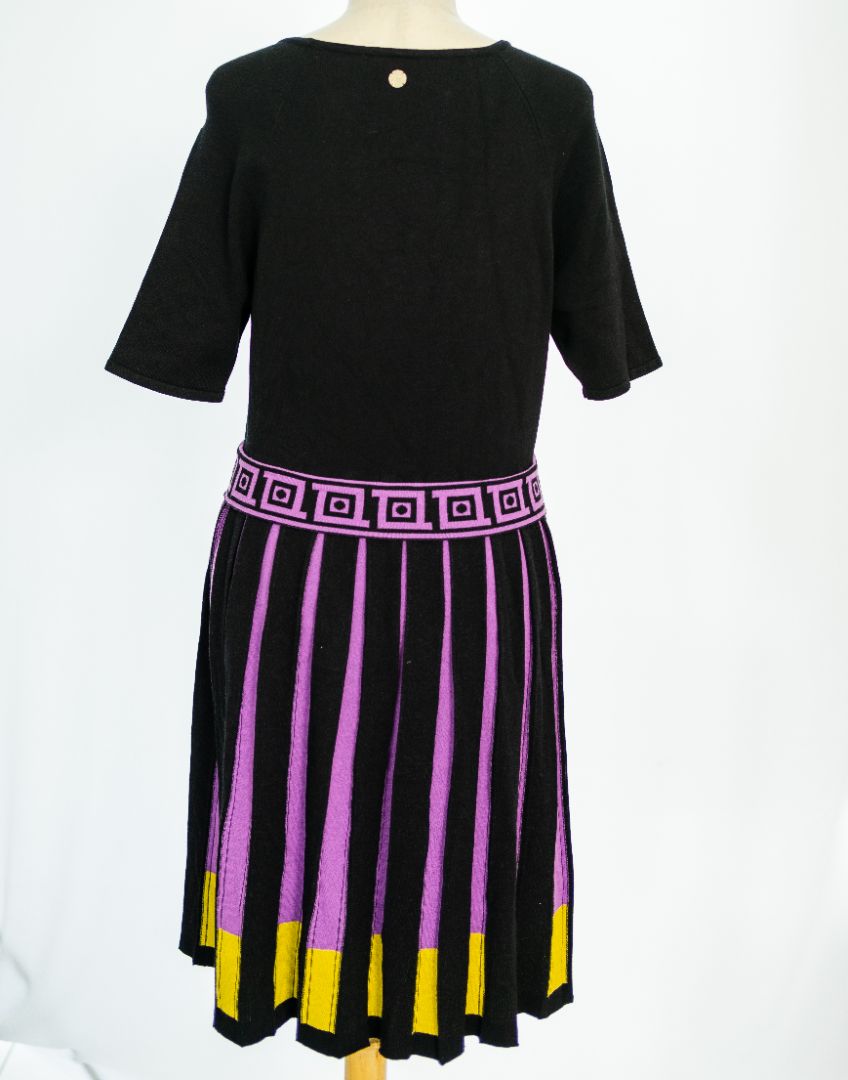 Versace Collection Black and Purple Knit Dress with Pleated  Detail