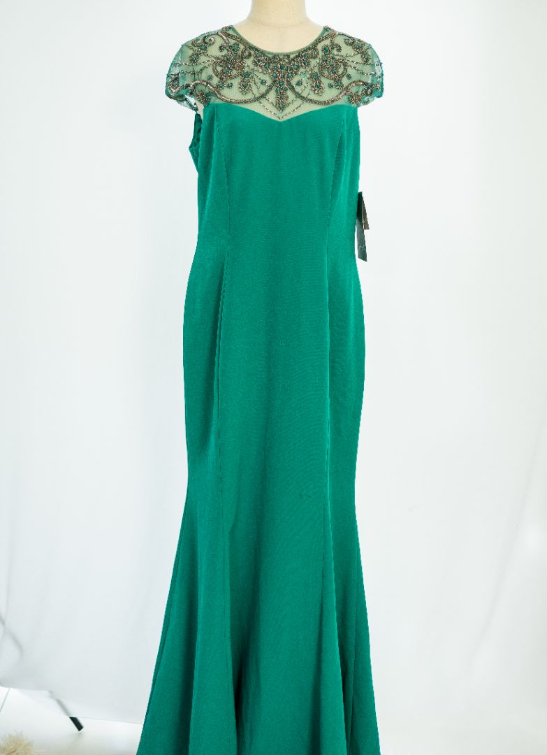Theia Couture Dark Green Gown with Crystal and Bead Embroidered Detail - BOPF | Business of Preloved Fashion Theia Couture Dark Green Gown with Crystal and Bead Embroidered Detail - BOPF | Business of Preloved Fashion