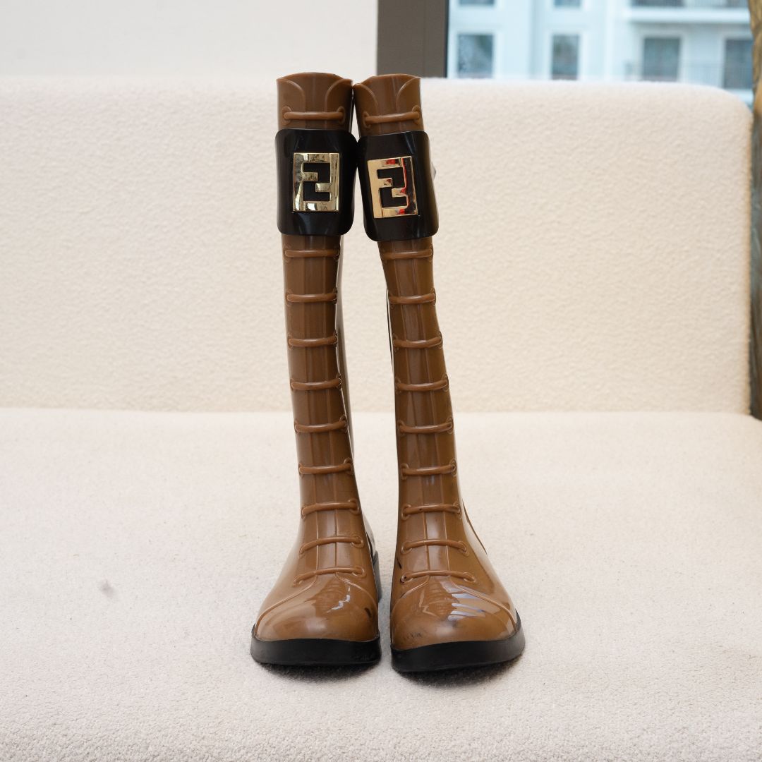 Fendi Brown Rubber Boots, 36