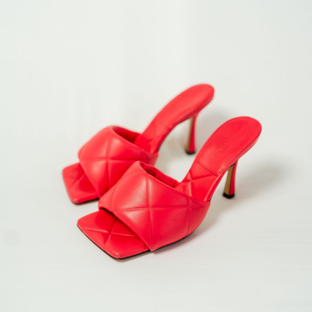 Bottega Veneta Red Quilted Square Toe Heels, 37 BOPF Business