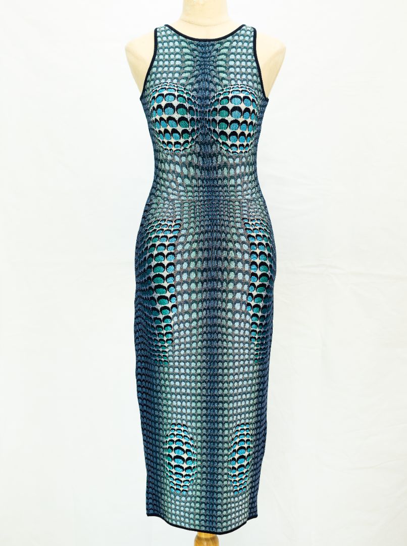 Marine Serre Blue Printed Moon Print Knit Stretch Dress - BOPF