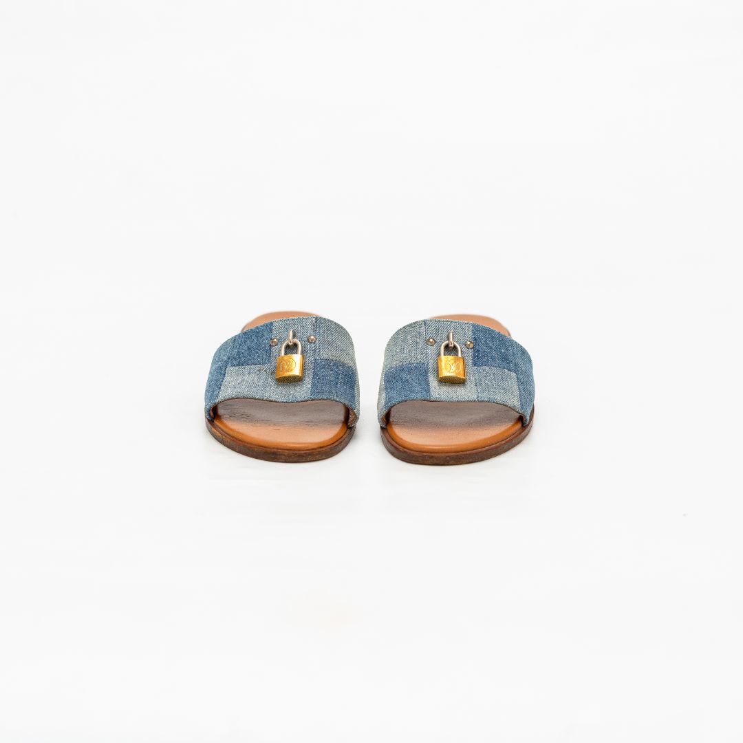 Louis Vuitton Blue Denim Fabric Lock It Flat Slides, BOPF Business of  Preloved Fashion
