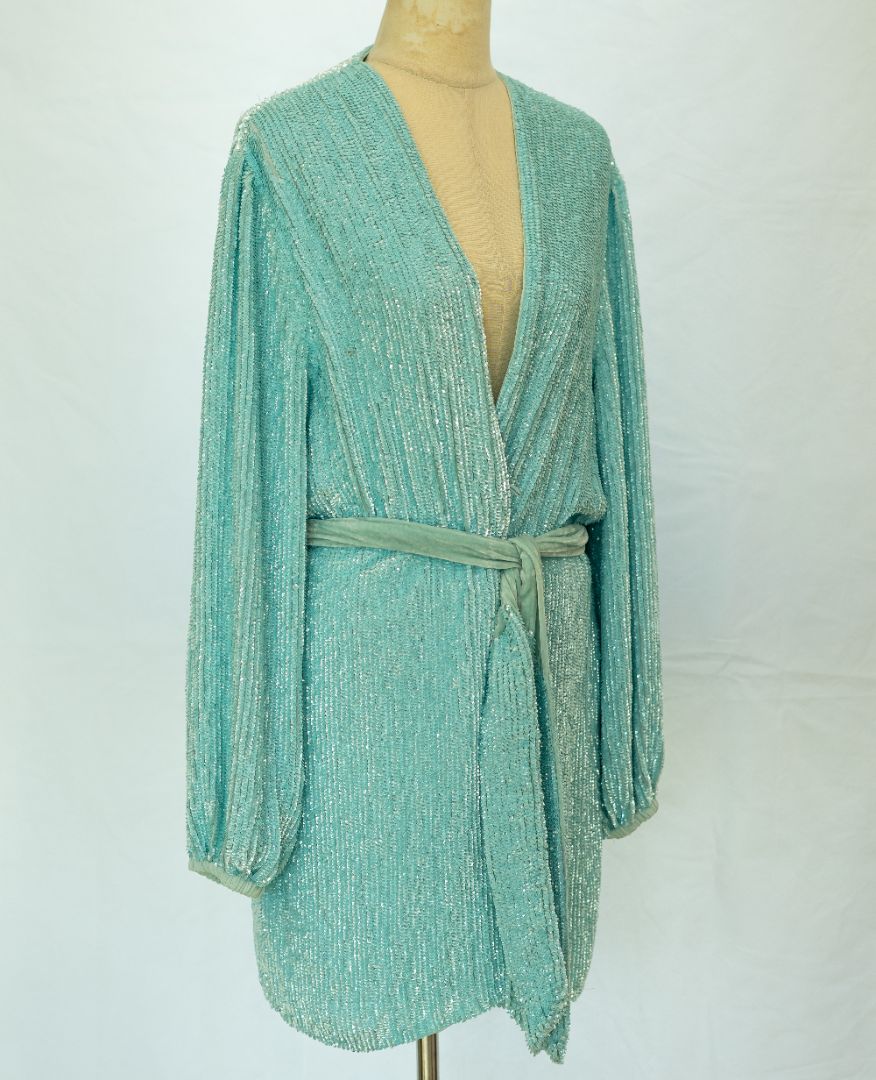 retrofete blue dress Retrofete Blue Sequin Wrap Dress - BOPF
