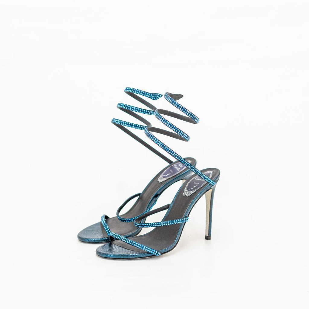 René Caovilla Cleo Embellished Heeled Blue Sandals, BOPF