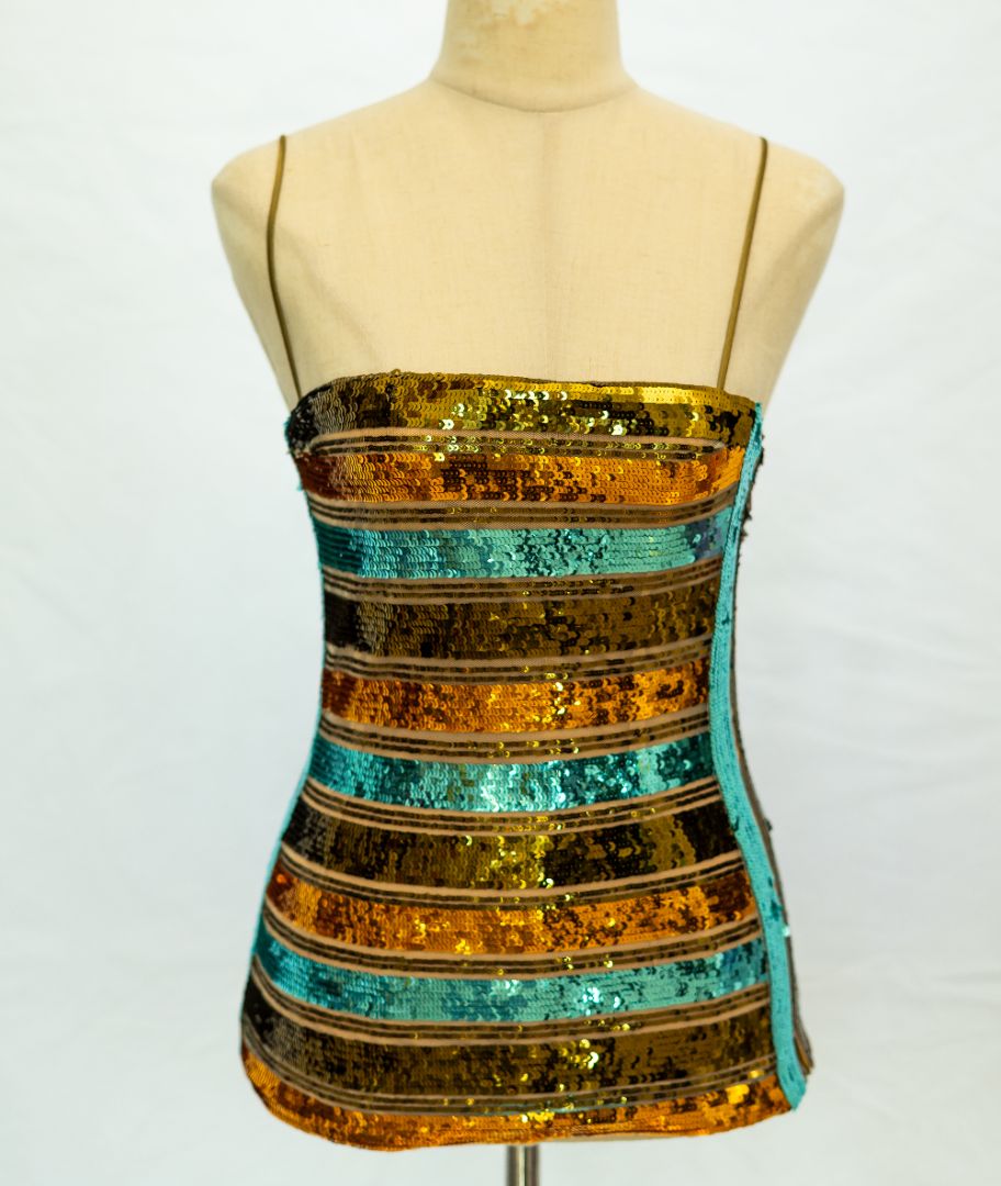 Galvan London Stargaze Sequin Blue and Gold Top