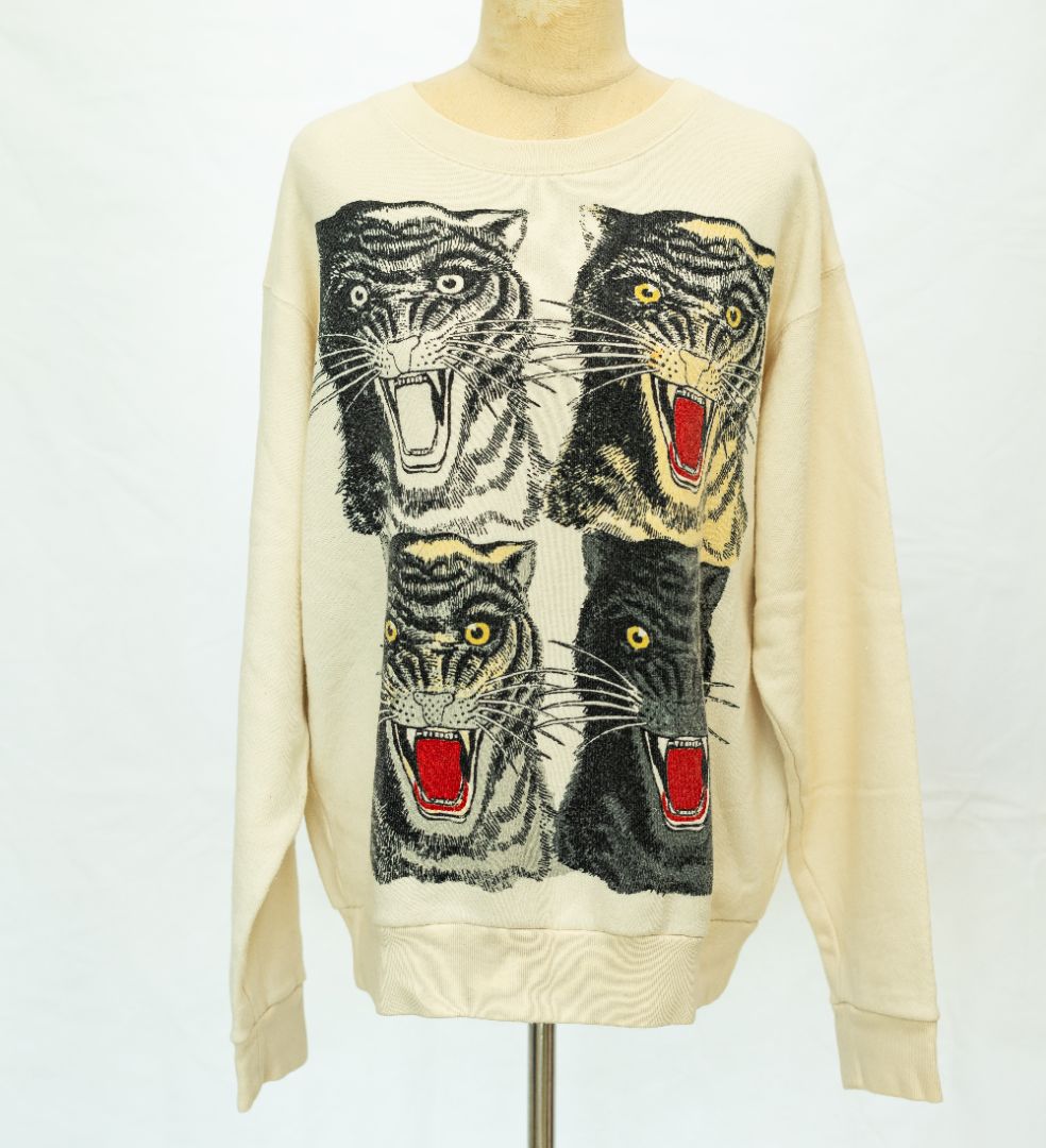 Gucci Beige Cat Print Pullover Sweater