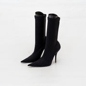 Balenciaga Black Pointed Toe Sock High Heel Boots, 37