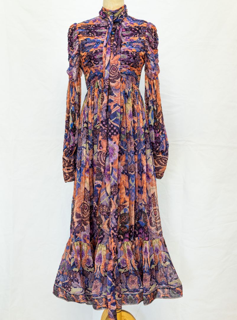 Zimmermann Purple Floral Printed Maxi Dress with belt