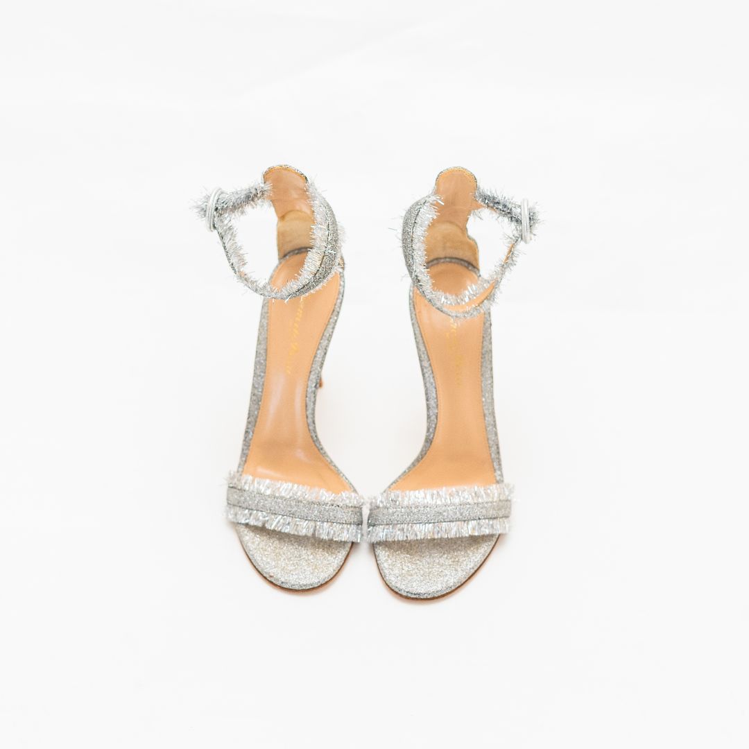 Gianvito Rossi Caribe Silver Glitter Sandal, 37