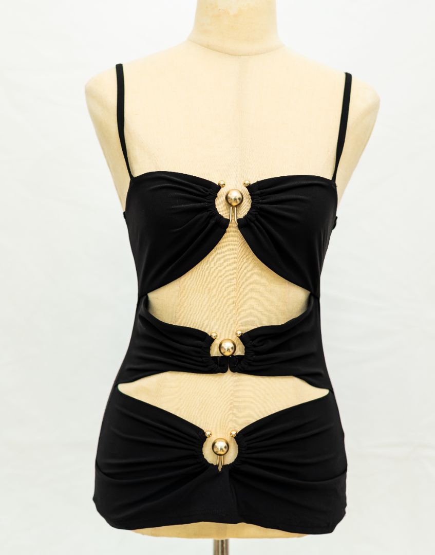 Christopher Esber Black camisole with metal ring detail