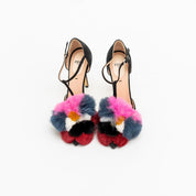 Fendi Black Suede And Multicolor Mink Fur Ankle Strap Pumps, 37