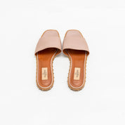 Valentino Beige Leather Soul Rockstud Flat Slides, 37.5