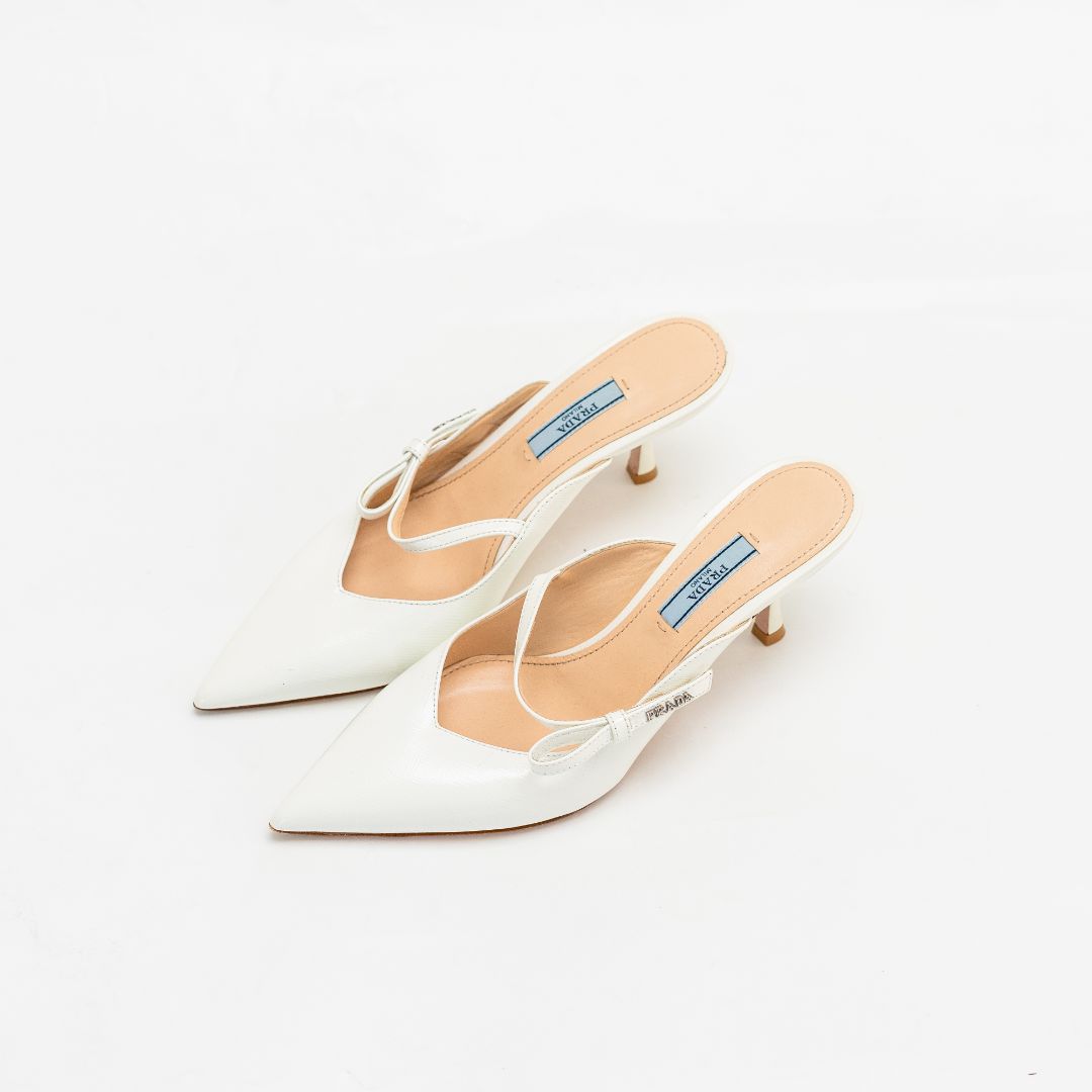 Prada White Leather Pointed Mule, 38