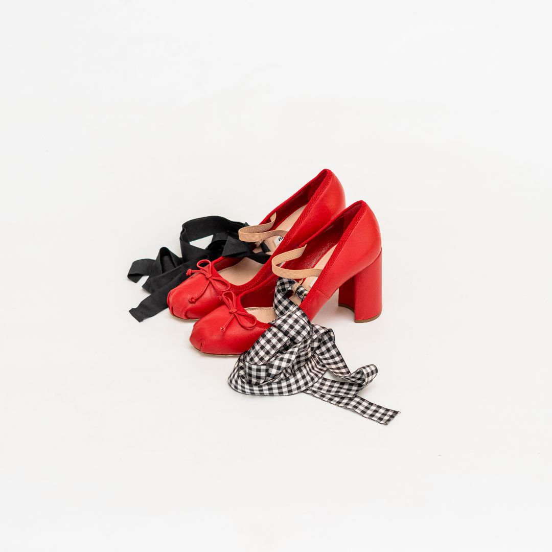Miu Miu leather mary jane pumps with ribbon and bow tie on vamp