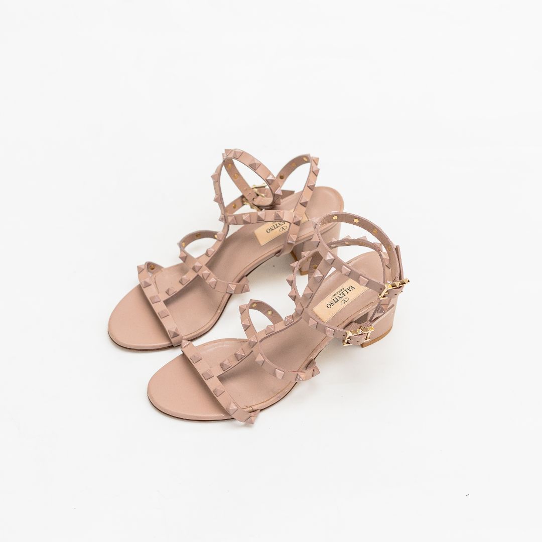 Valentino Rockstud Nude Sandals, 38