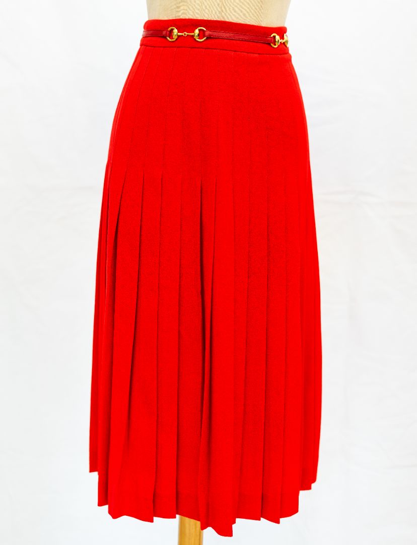 Gucci Red Pleated Horsebit Midi Skirt - BOPF | Business of