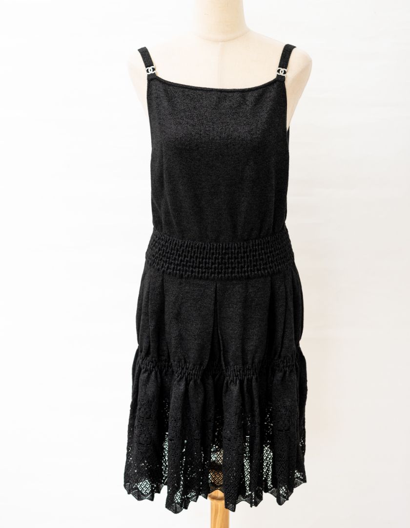 chinese dress ladies Chanel 20S Black Knit Dress Size 42 - BOPF