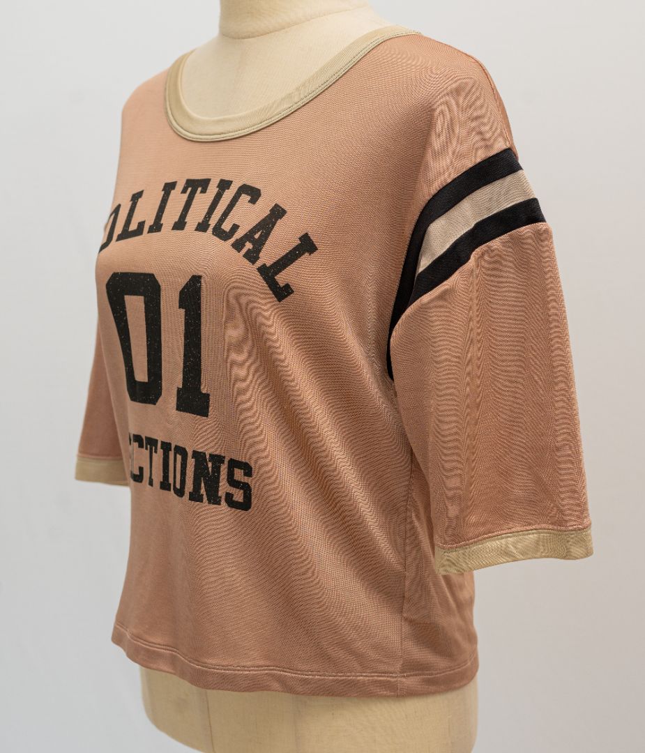 Saint Laurent Sporty Pink Crop top with Political Fictions Print