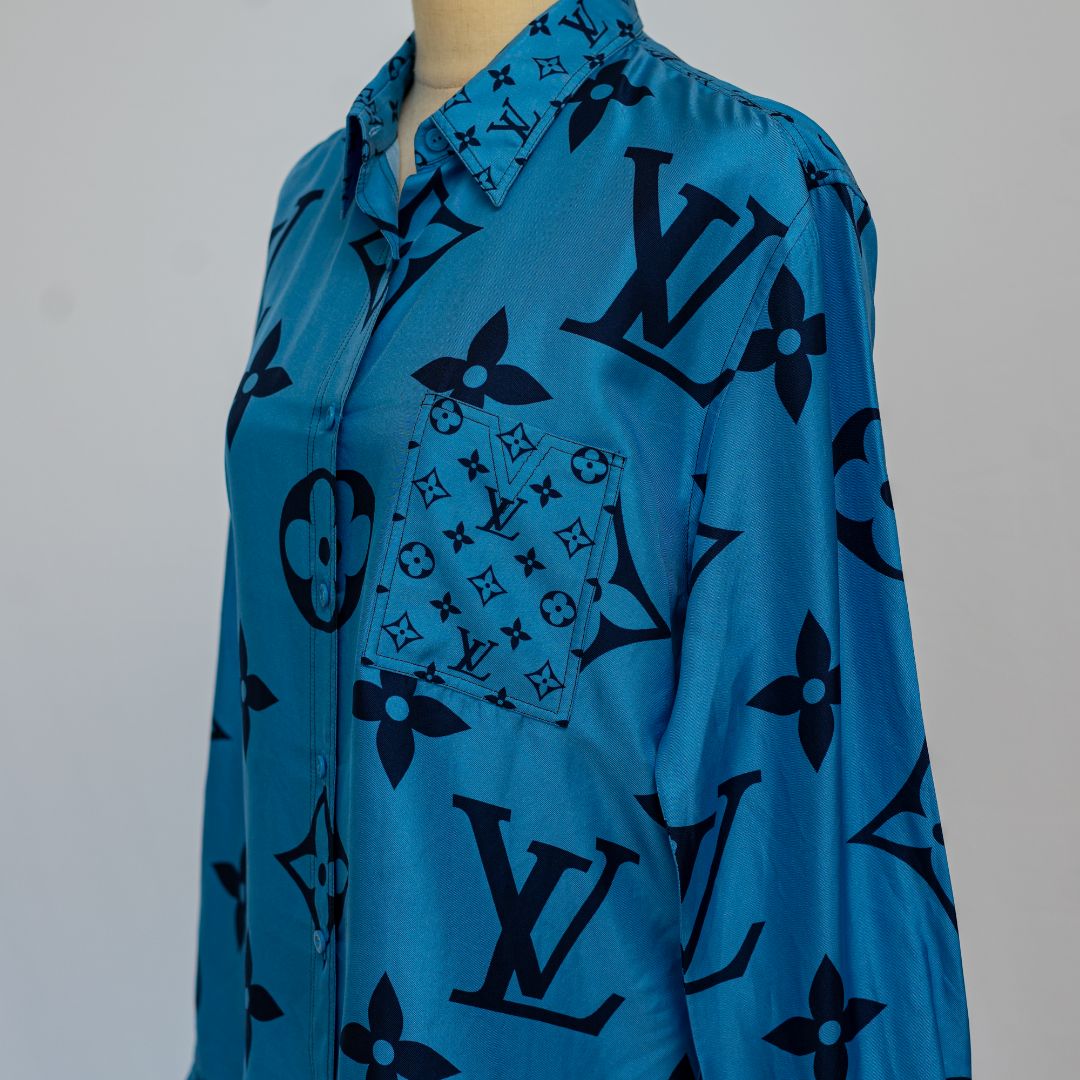 Louis Vuitton blue giant monogram silk shirt