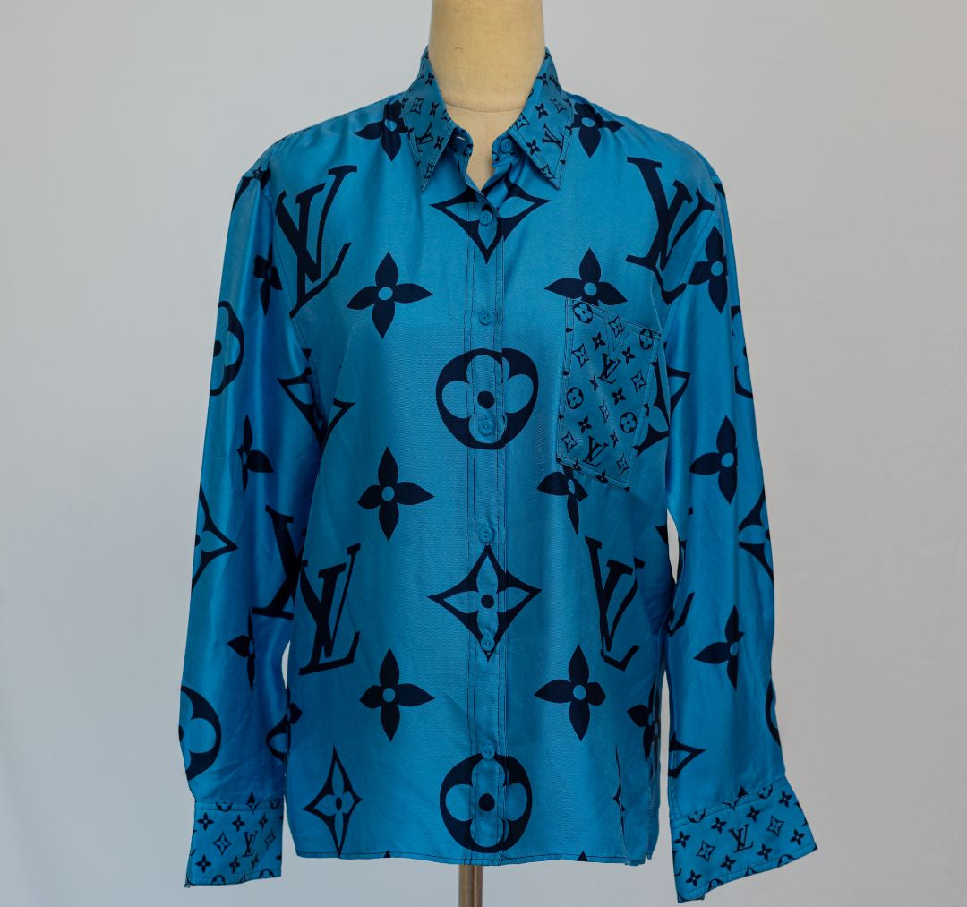 Louis Vuitton blue giant monogram silk shirt