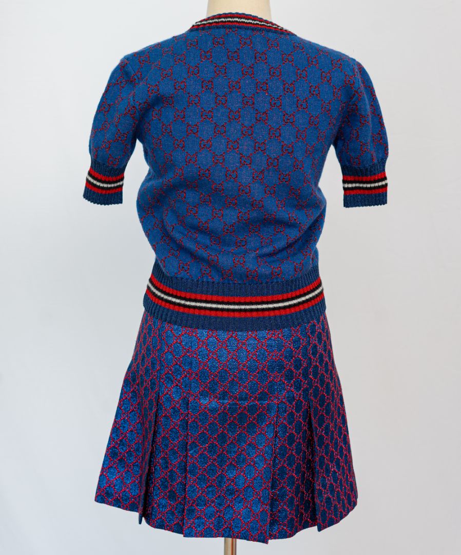 gucci sweater dress Gucci navy knitted sweater with red Guccicima print - BOPF