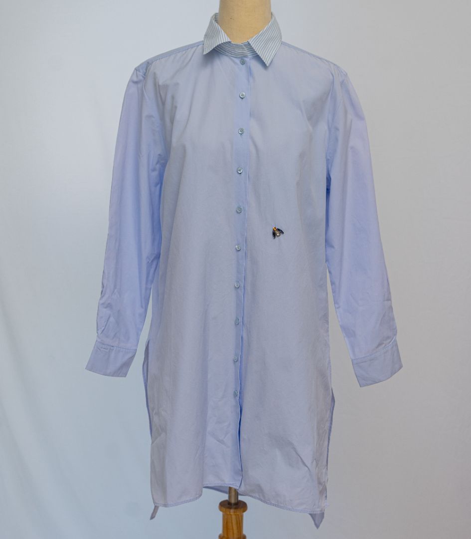 Christian Dior Blue Shirt Dress with Striped Collar - BOPF | Business of Preloved Fashion Christian Dior Blue Shirt Dress with Striped Collar - BOPF | Business of Preloved Fashion