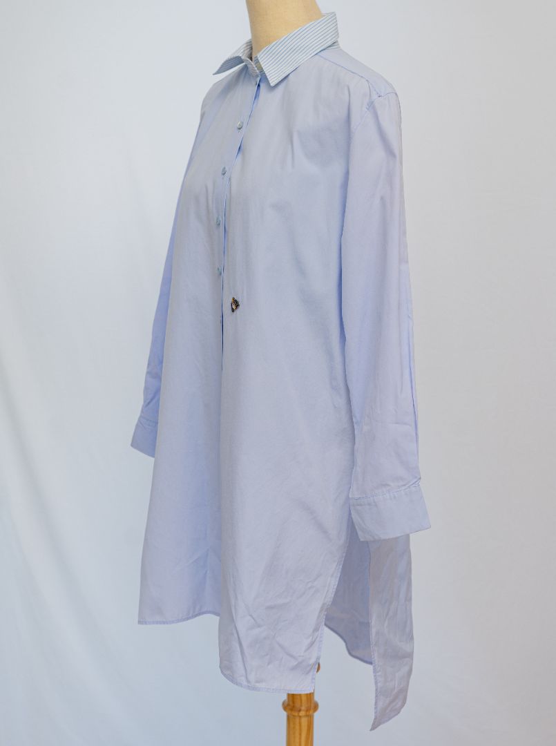 Christian Dior Blue Shirt Dress with Striped Collar - BOPF