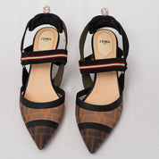 Fendi Brown/Black Zucca Mesh and Fabric Colibri Slingback Pumps,41