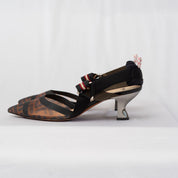 Fendi Brown/Black Zucca Mesh and Fabric Colibri Slingback Pumps,41