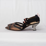 Fendi Brown/Black Zucca Mesh and Fabric Colibri Slingback Pumps,41