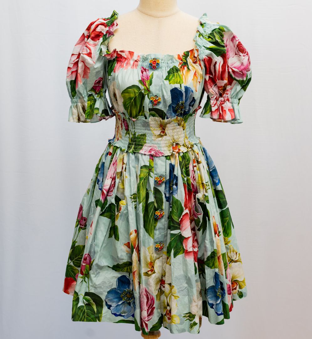 dolce gabbana off shoulder dress Dolce & Gabbana Floral Print Off-the-shoulder Mini Dress In Blue - BOPF