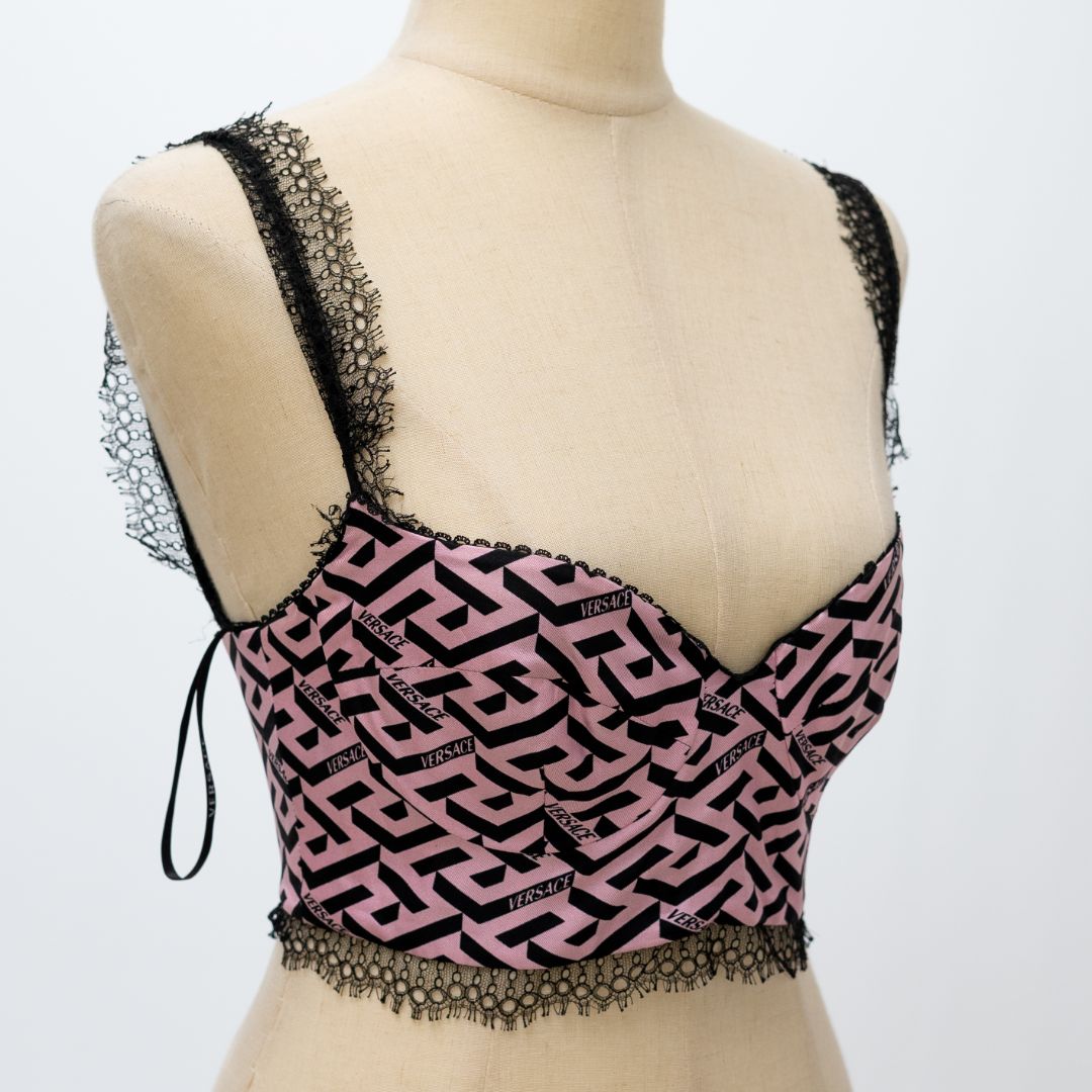 Versace Greca print silk cropped top