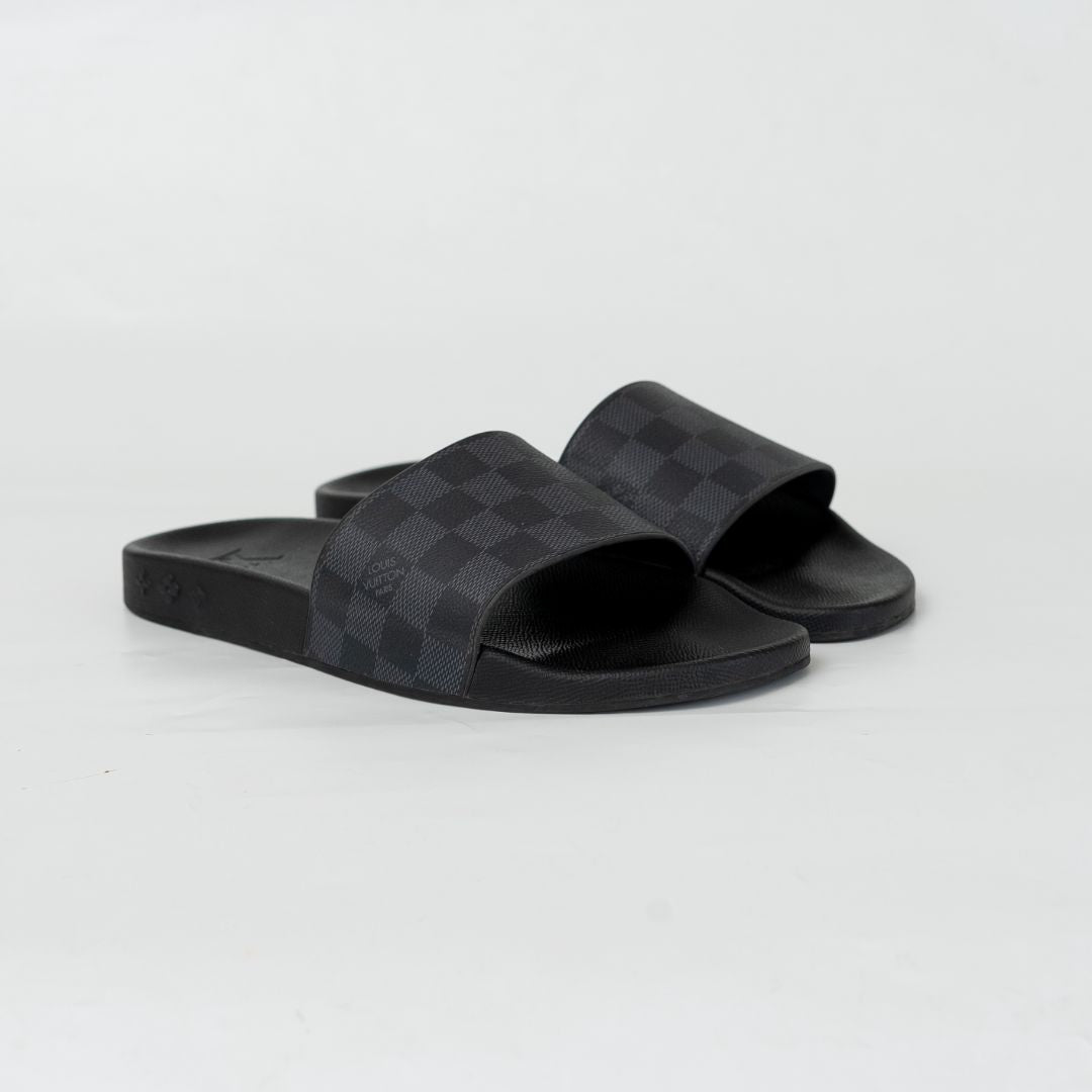 Sandals Men's Black And White Louis Vuitton Slides Lv