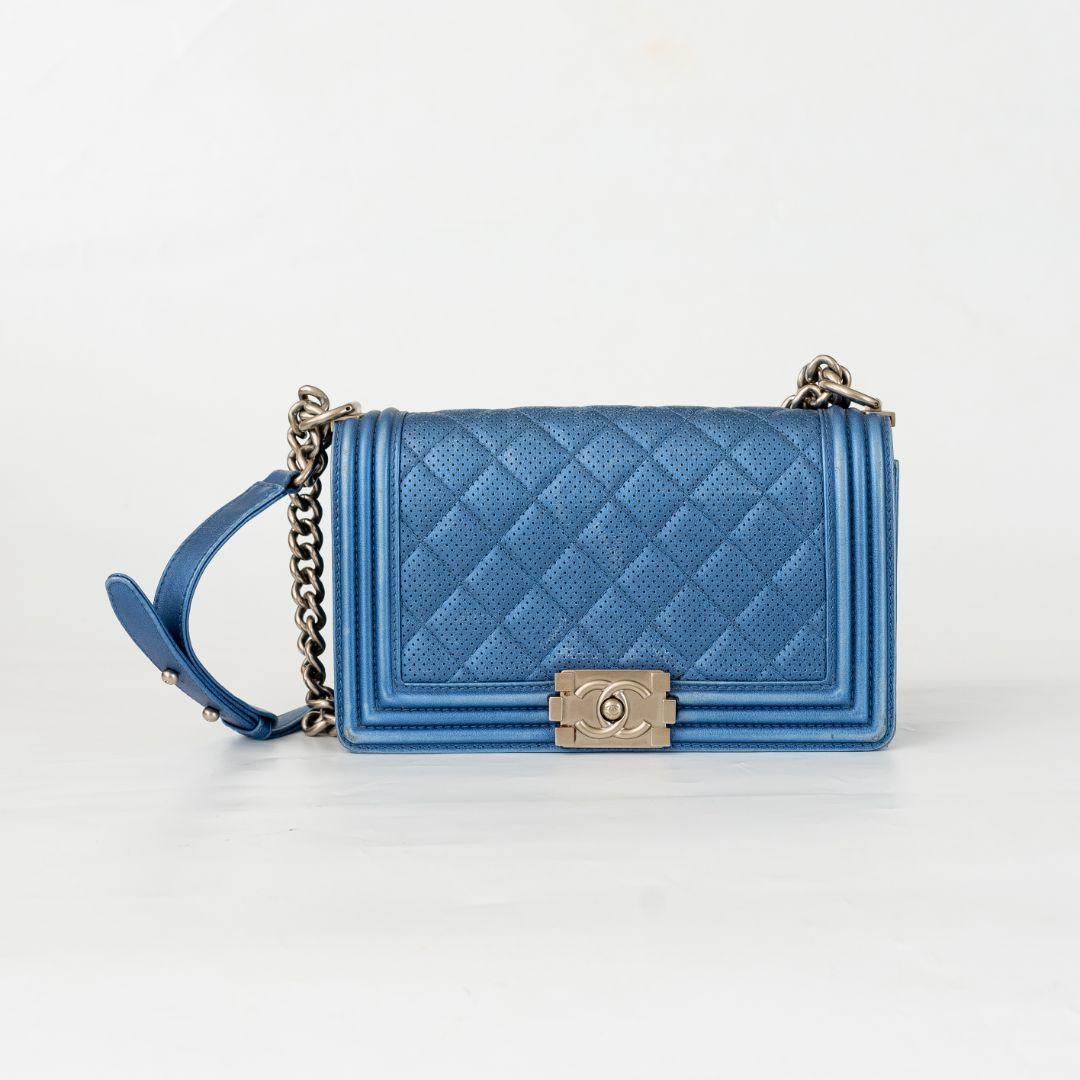 Chanel Blue Perforated Quilted Leather Small Boy Flap Bag BOPF Business of Preloved Fashion