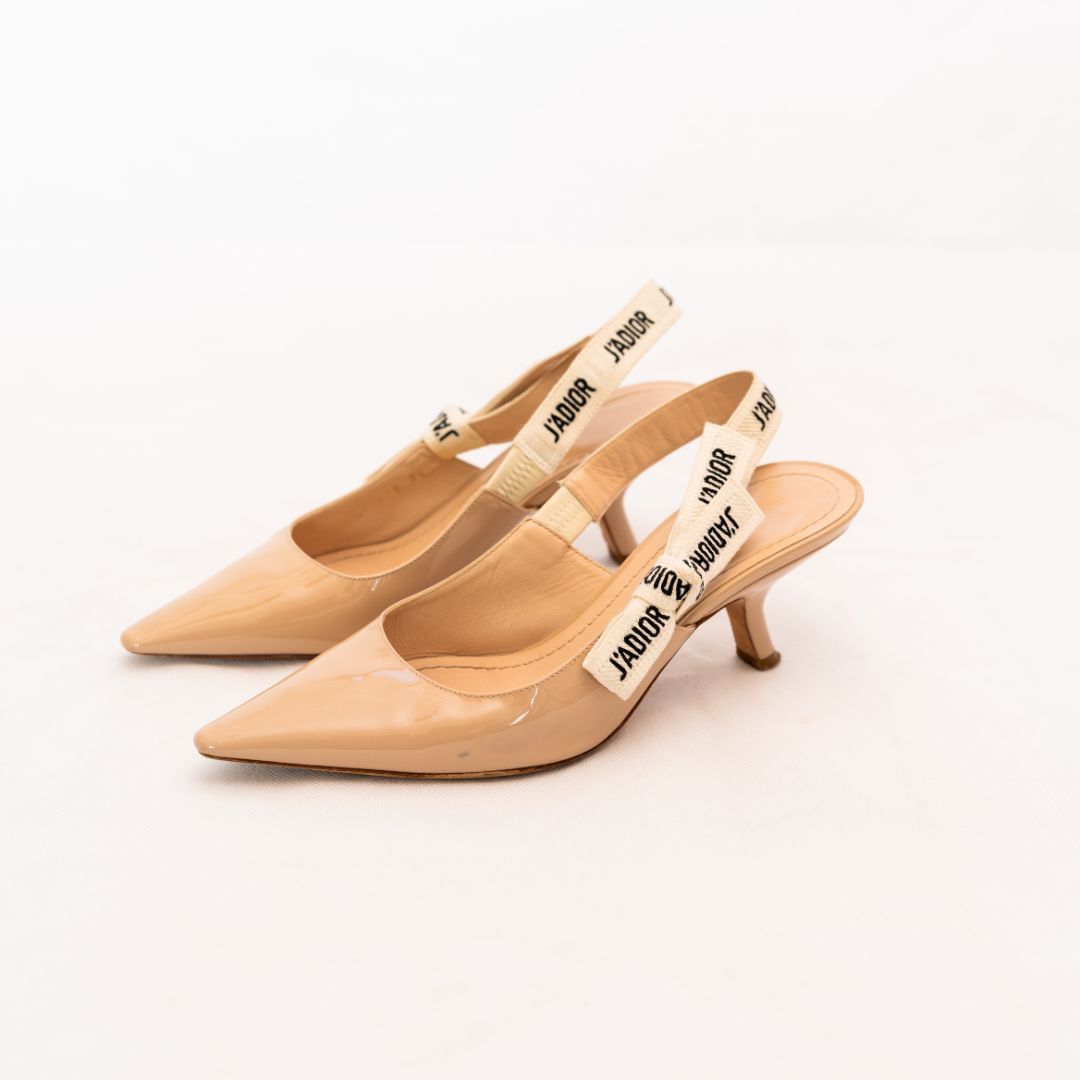 Dior Nude Patent Leather J'adior Slingback Pumps  37.5