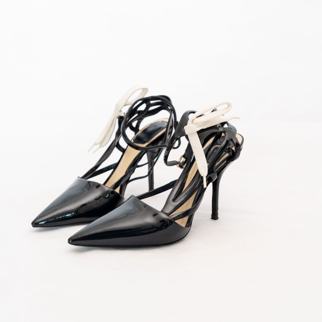 Dior Black Patent Leather Pumps with Shoelace Detail  36.5