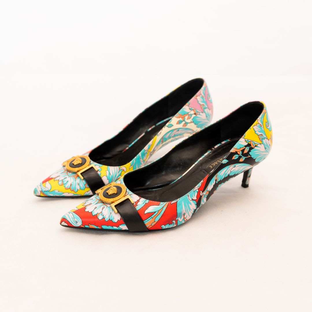 Versace Multicolor Printed Leather Pointed toe pumps, 37